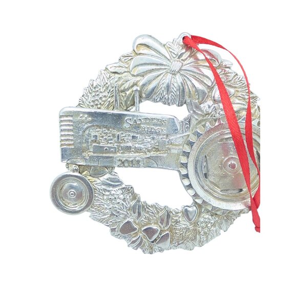Sanders Ridge 2013 Metal tractor on wretath 3.5" Christmas Ornament - Picture 1 of 6